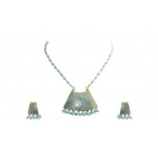 925 Sterling Silver gold rhodium Blue Enamel Pendant Earring set Bead chain